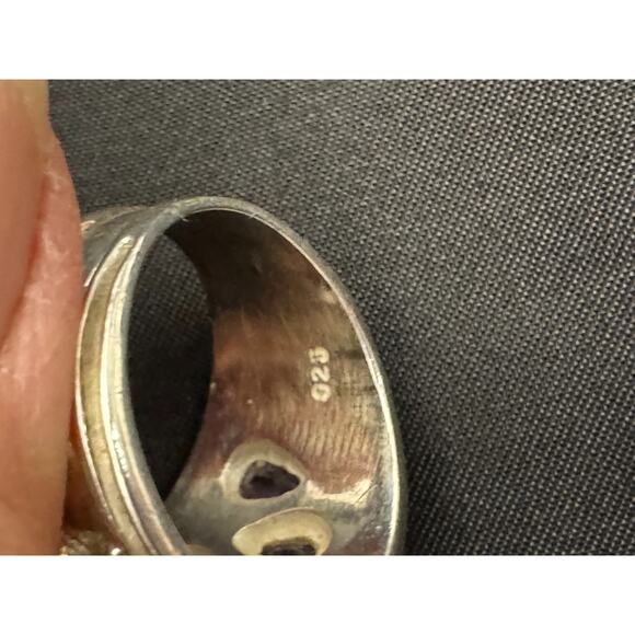 Vtg Purple Amethyst Statement Ring Sterling 925 Silver sz 8 8.5 Modernist Signed - Picture 3 of 7